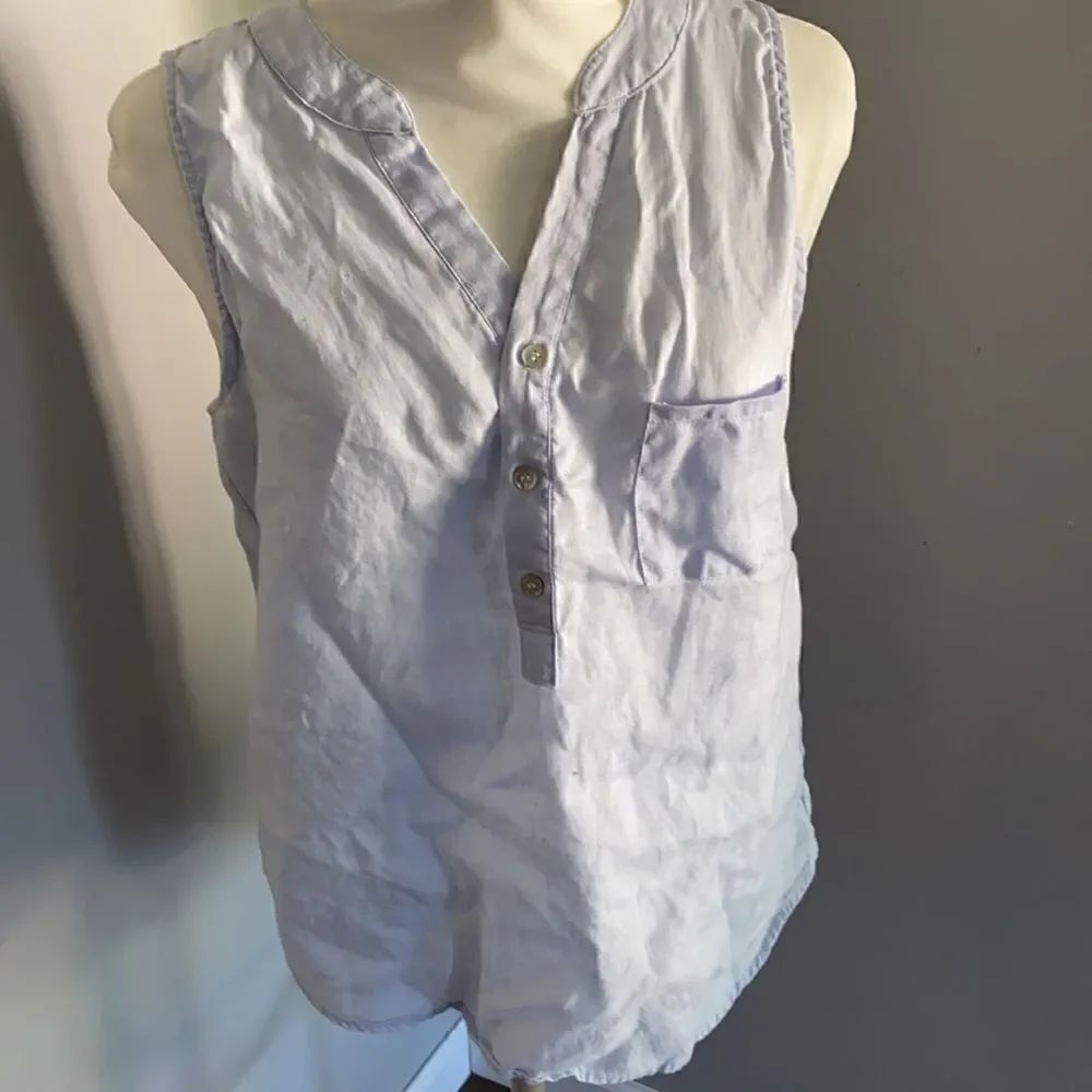 Magaschoni | Blue Linen Pocket Button Tank | S - Picture 2 of 5